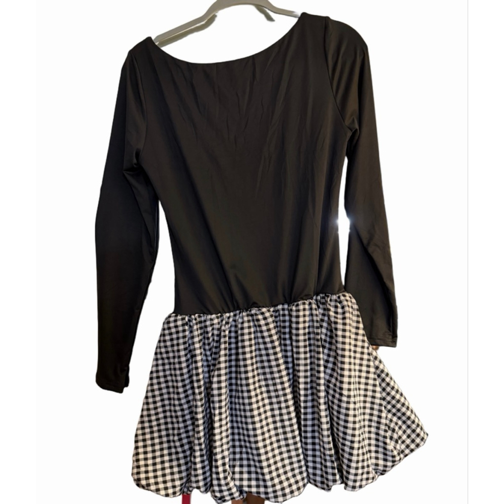 NEW Elegant Long Sleeve Scoop Neck Puff Bubble Mini Cocktail Dress L